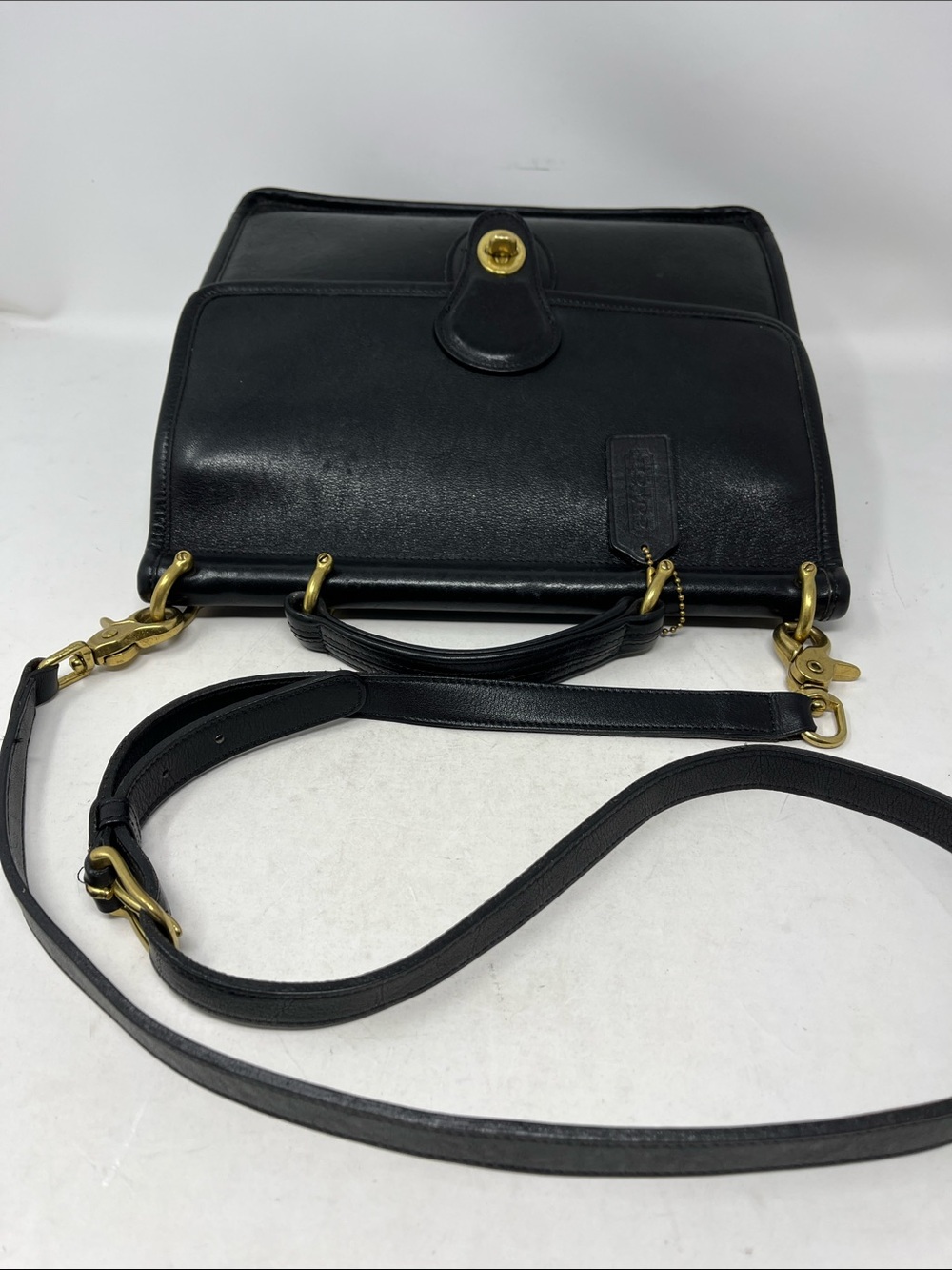 COACH VINTAGE WILLIS 1995 Black Leather TWISTLOCK BRIEFCASE BAG BRASS HARDWARE - Picture 5 of 16